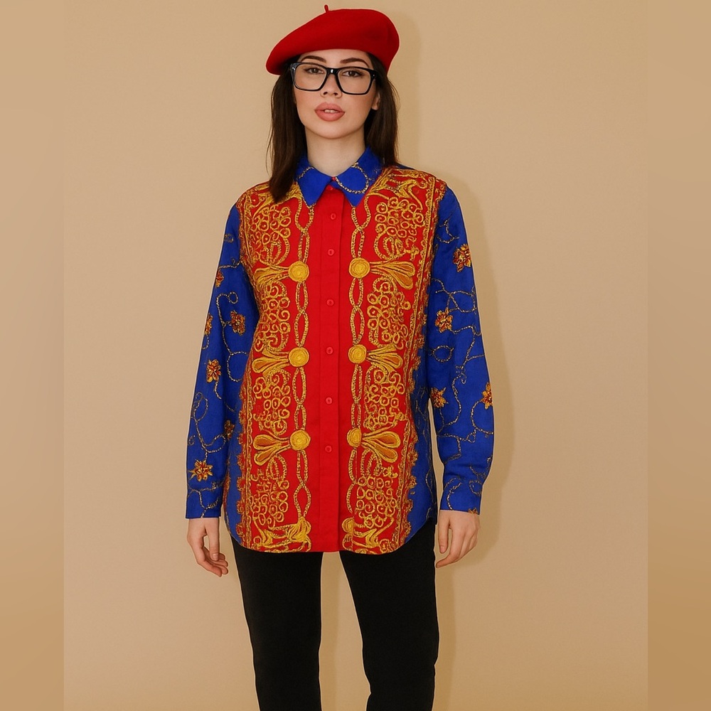 Vintage Donatella Italy Baroque Print Button-Up Blouse - large? (See notes)